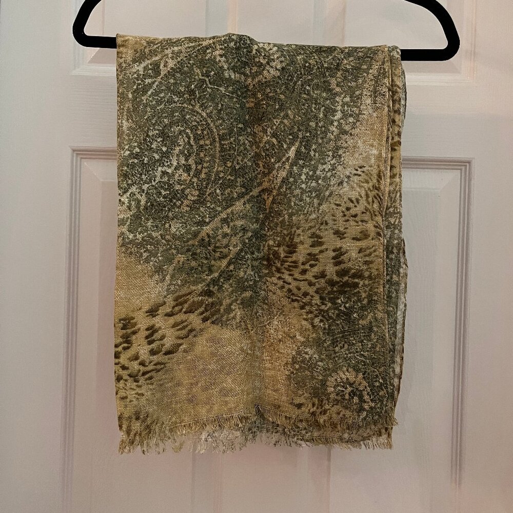 Linen-like fabric, square-ish scarf or shawl, earth colors, NWOT